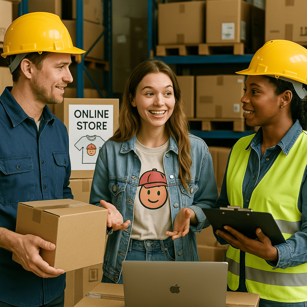Influenceuse qui discute avec la logistique pour gérer le stock